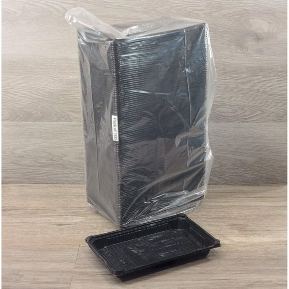 Large Sushi To Go Tray WITHOUT Lid Black Plastic Take Out Container 100 Pack - Picture 3 of 8